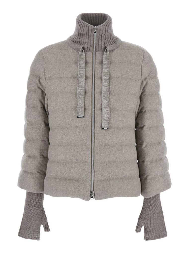 Herno Beige Down Jacket With Drawstring High  Neck And Removable Gloves In Tech Fabric Woman 1