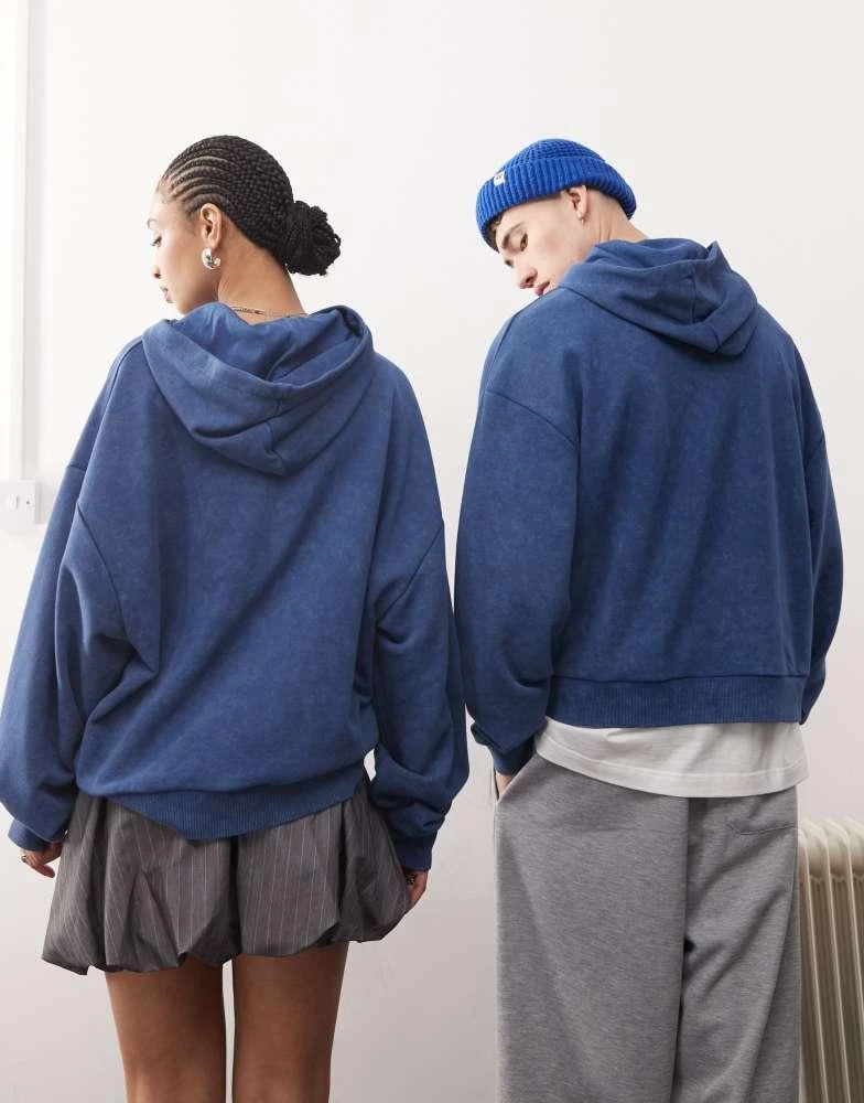 Reclaimed Vintage Reclaimed Vintage unisex graphic print hoodie in washed navy 3