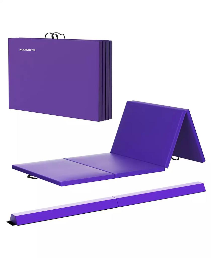 BalanceFrom Fitness Gymnastics Mat with Sectional Floor Balance Beam, Purple