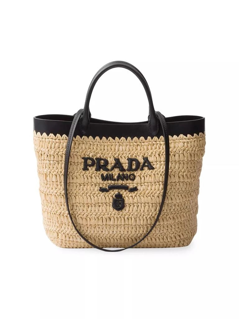 Prada Small Woven Fabric and Leather Tote Bag 1