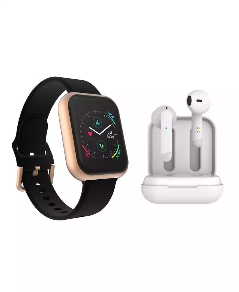 iTouch Air 3 Unisex Black Silicone Strap Smartwatch 40mm with White Amp Plus Wireless Earbuds Bundle 1