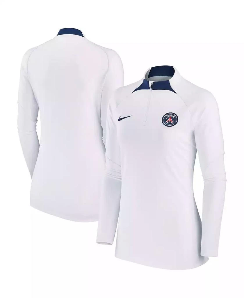 NIKE Women's White Paris Saint-Germain Strike Drill Raglan Performance Quarter-Zip Top 1