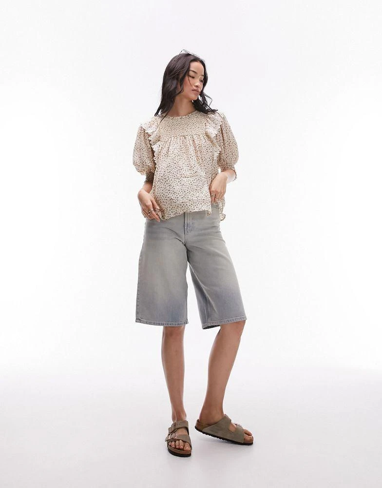Topshop Topshop ditsy floral embroidered smock top in blush 3