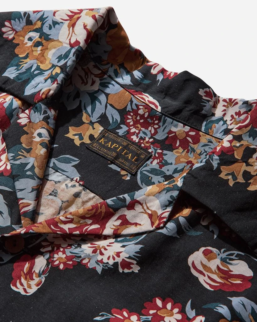 KAPITAL Men's Silk Rayon Champetre Maria Wrangle Collar Aloha Shirt Black 3