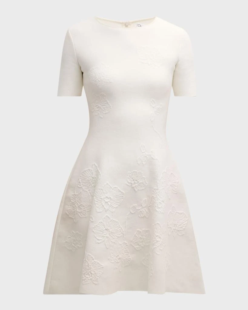 Oscar de la Renta Short-Sleeve Orchid Jacquard Fit-&-Flare Mini Dress 1