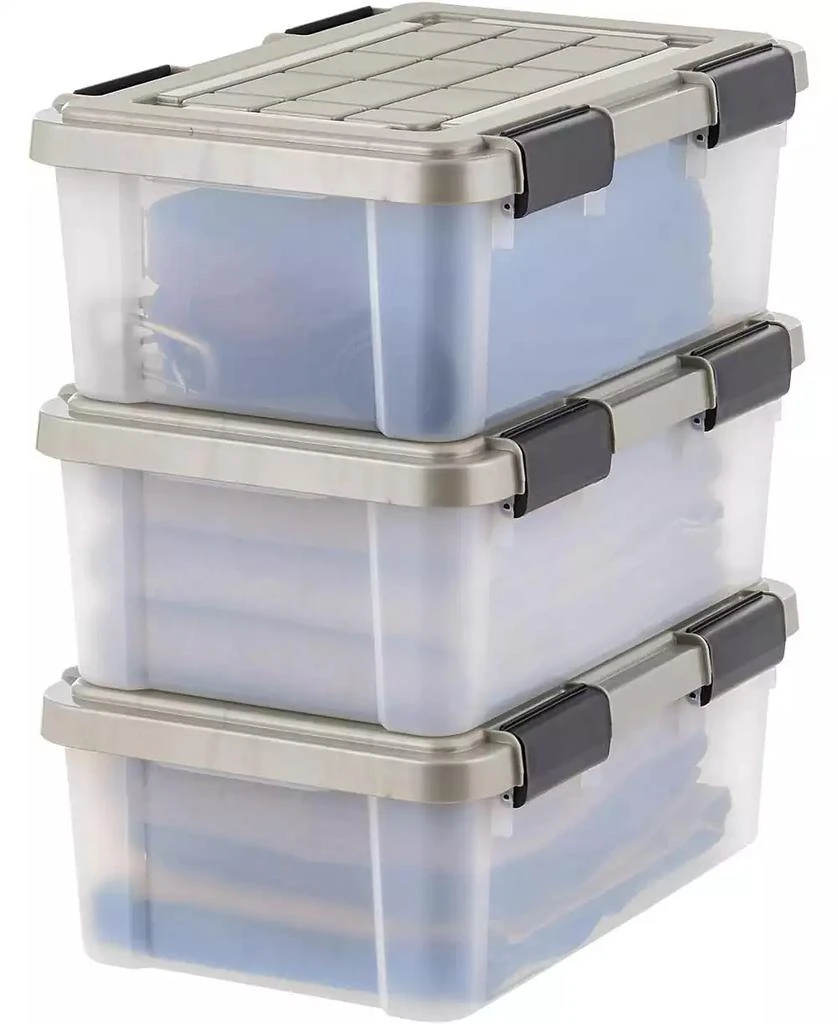 IRIS USA 16 Qt Storage Bins with Gasket Seal Lid, Clear/Chrome, 3Pk