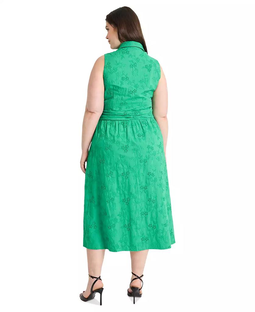Maggy London Plus Size Eyelet Sleeveless Surplice Midi Dress