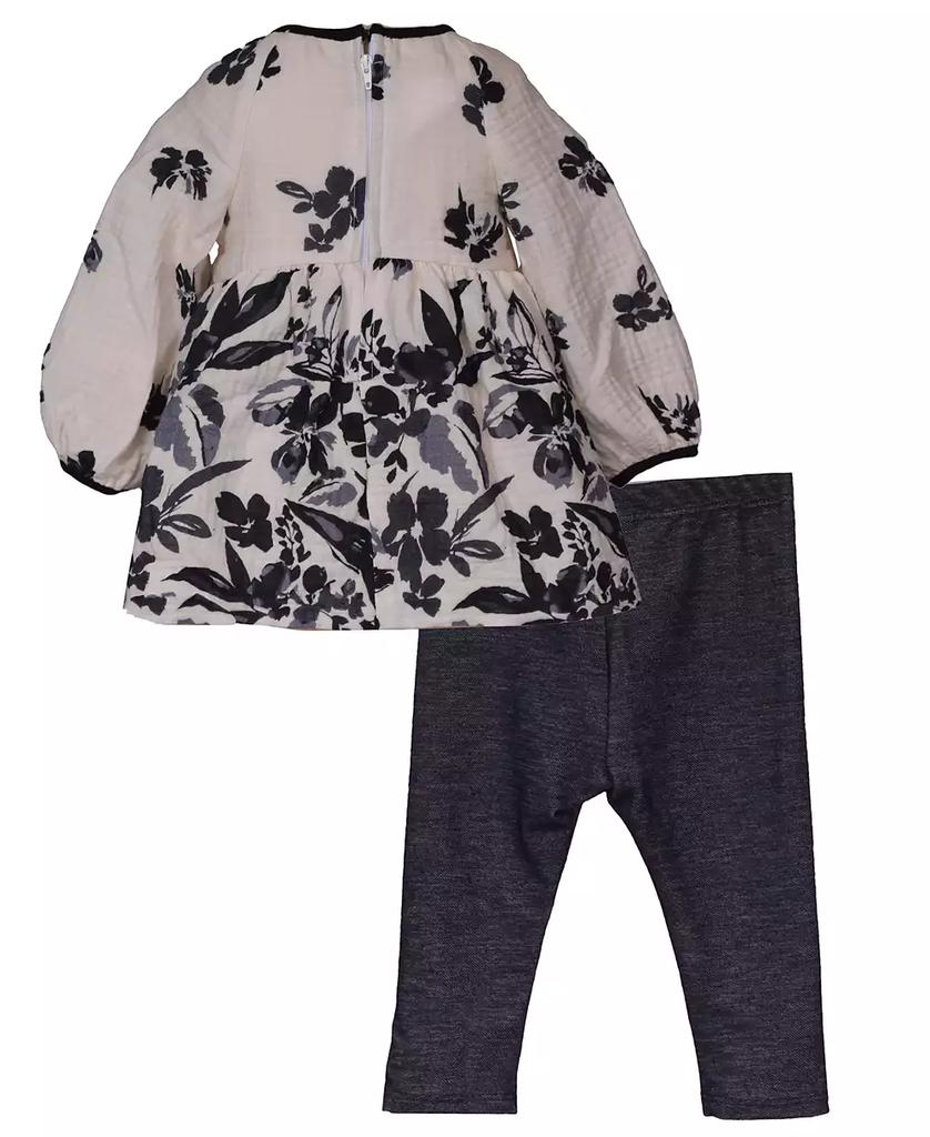 Bonnie Baby Baby Girl Long Sleeve Floral Gauze Top and Matching Legging Pant