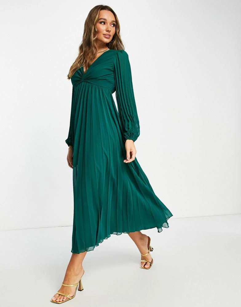ASOS ASOS DESIGN pleated bodice plunge neck midi dress in forest green -  Dresses & Skirts - Compare Prices from 7+ Stores - Free Shipping -  BeyondStyle