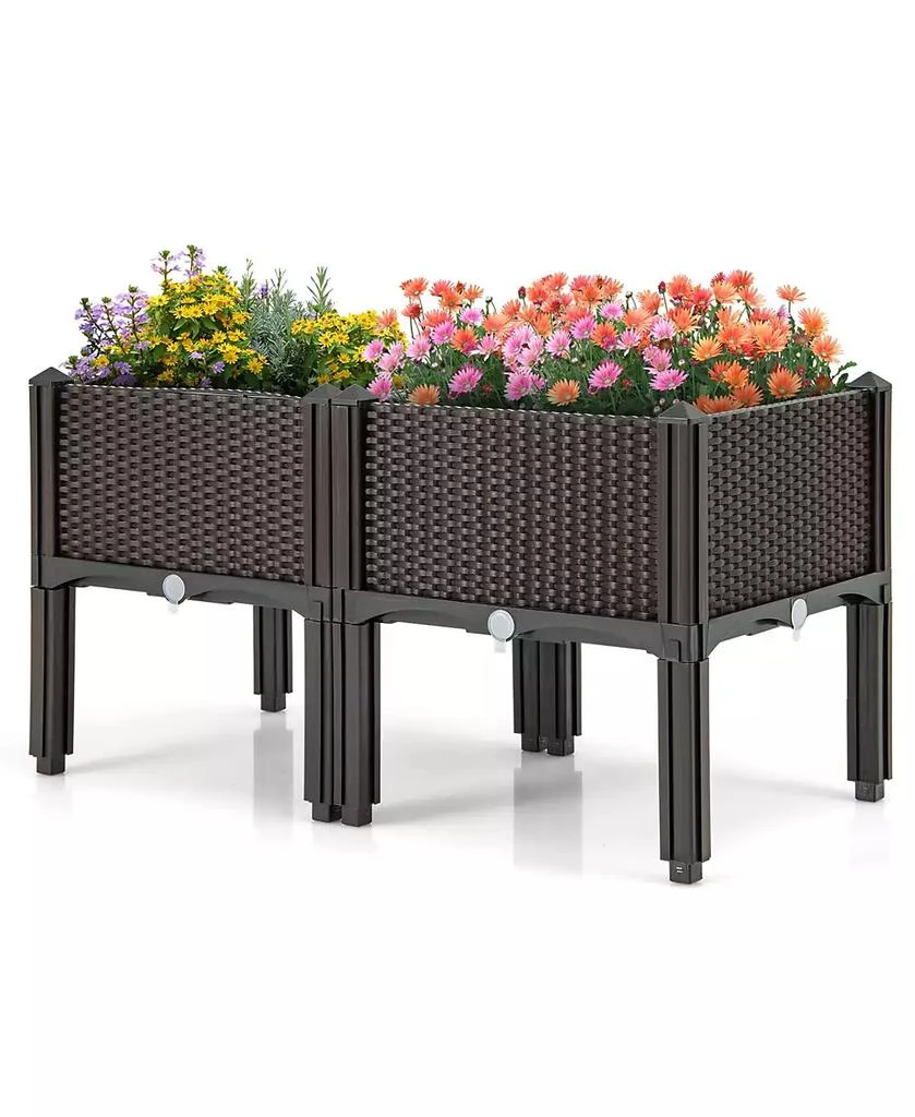 Gymax Elevated Plastic Raised Garden Bed Planter Kit Set of 2