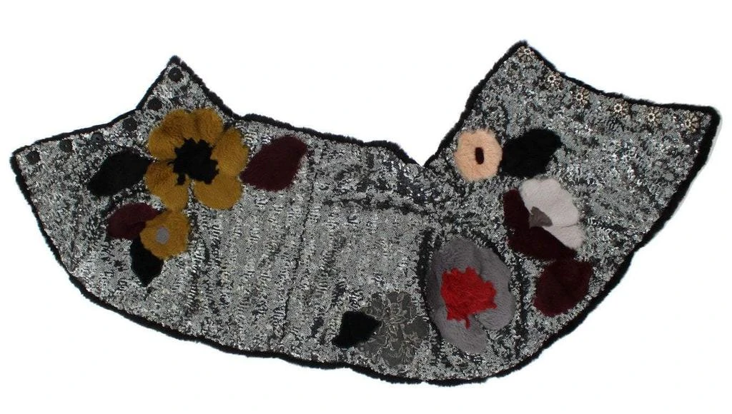 Dolce & Gabbana Dolce & Gabbana  Silver Sequined Floral Weasel Fur Shoulder Scarf Wrap 7