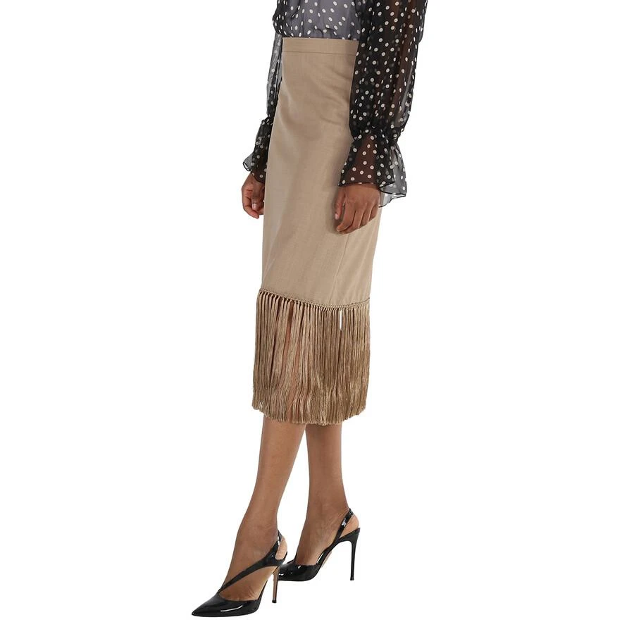 Burberry Ladies Pecan Melange High-waist Fring-hem Wool And Cashmere Skirt 2