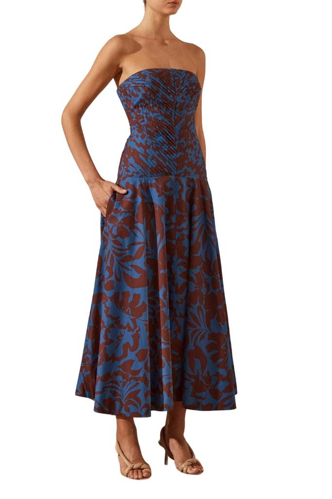 Shona Joy CATIA STRAPLESS PLEATED MIDI DRESS