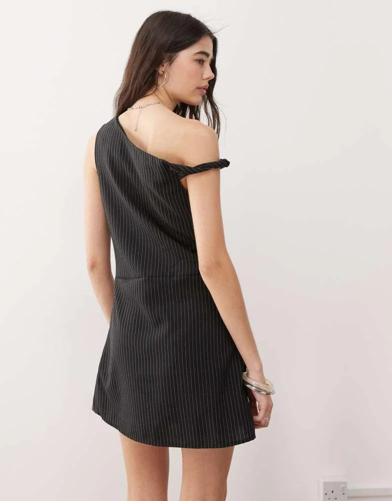 Reclaimed Vintage tailored structured mini skort dress with one shoulder  detail in black pinstripe - BLACK  On Sale Now with Up to 60% Off |  Discover Exclusive Deals & Savings at