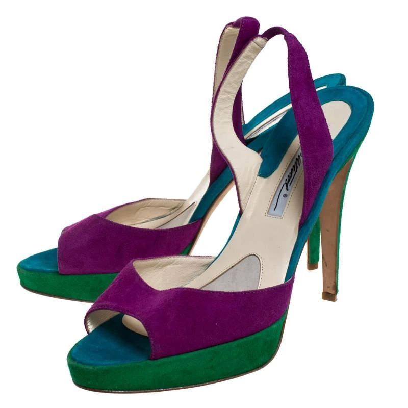 Brian Atwood Brian Atwood Multicolor Suede Peep Toe Slingback Platform Sandals Size 39.5 4