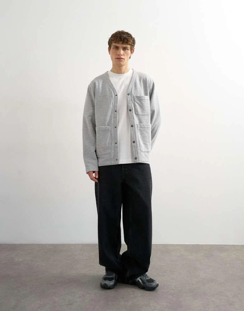 Topman Topman oversized fit jersey cardigan in grey 2