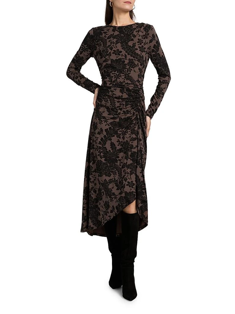 Theodora Printed Ruched Midi-Dress  On Sale Now with Up to 50% Off |  Discover Exclusive Deals & Savings at BeyondStyle  Authentic VERONICA  BEARD women's apparel|long sleeve|dresses|Women's|sheath|midi-length|contemporary|boatneck|floral|women's  with ...