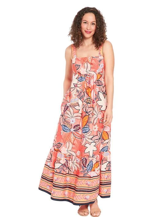 London Times Diane Womens Square Neck Cotton Print Maxi Dress 1