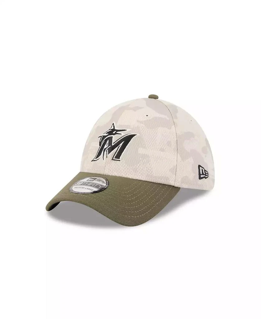 New Era Men's Light Beige/Olive Miami Marlins 2025 Armed Forces Day 39THIRTY Flex Hat 1