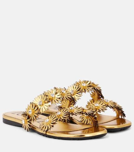 Loewe Petal Flower metallic leather sandals 1