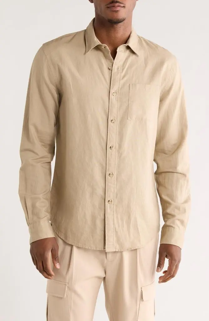 Vince Classic Fit Linen Blend Button-Up Shirt