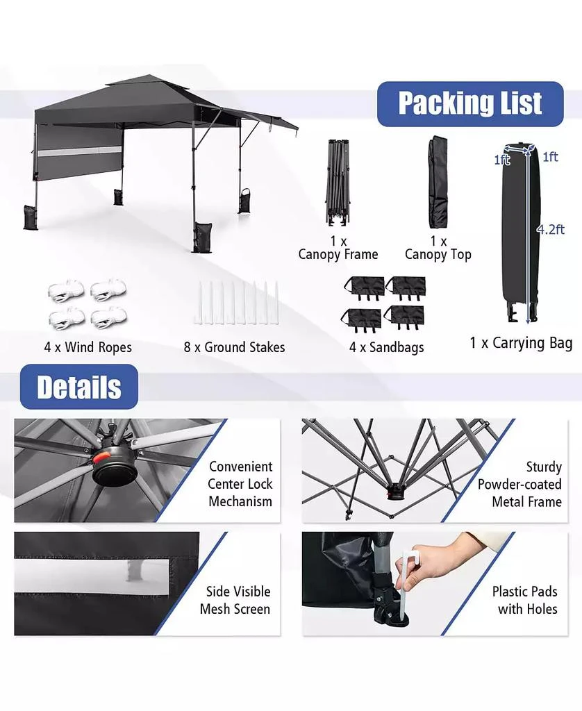Costway 10'x17.6' Outdoor Instant Pop-up Canopy Tent Dual Half Awnings Adjust Patio 3