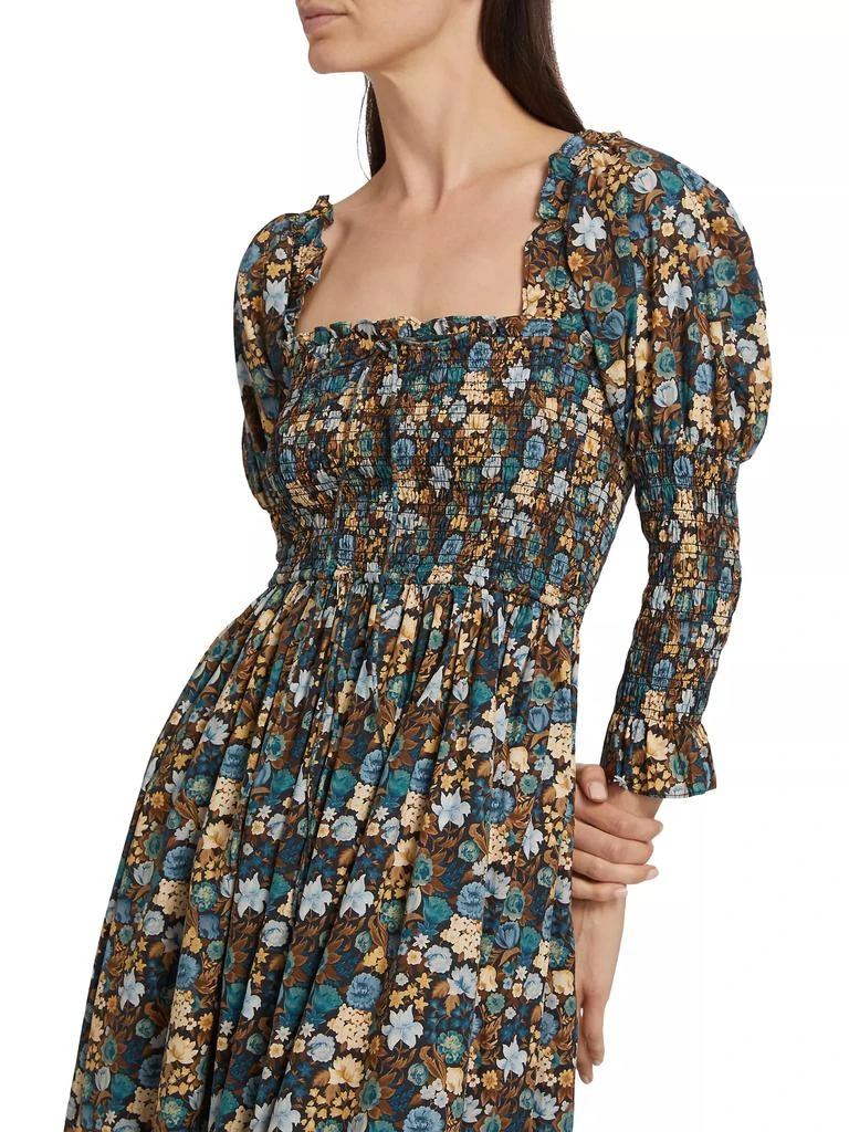 DÔEN Bijou Floral Cotton Smocked Midi-Dress 6