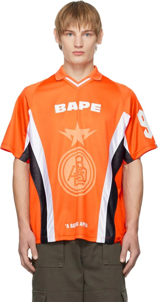 Bape Orange Multi Logo Soccer Jersey T-shirt 1