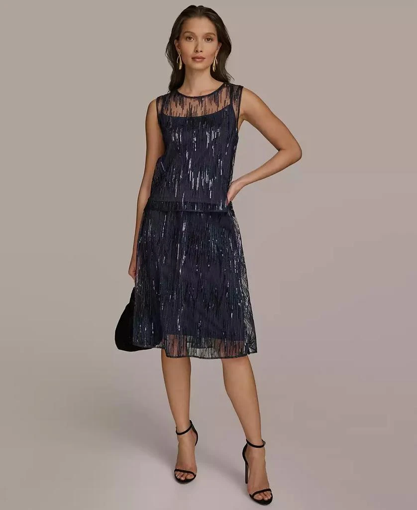 Donna Karan Women's Sequin Embellished Mesh Sleeveless Top 5