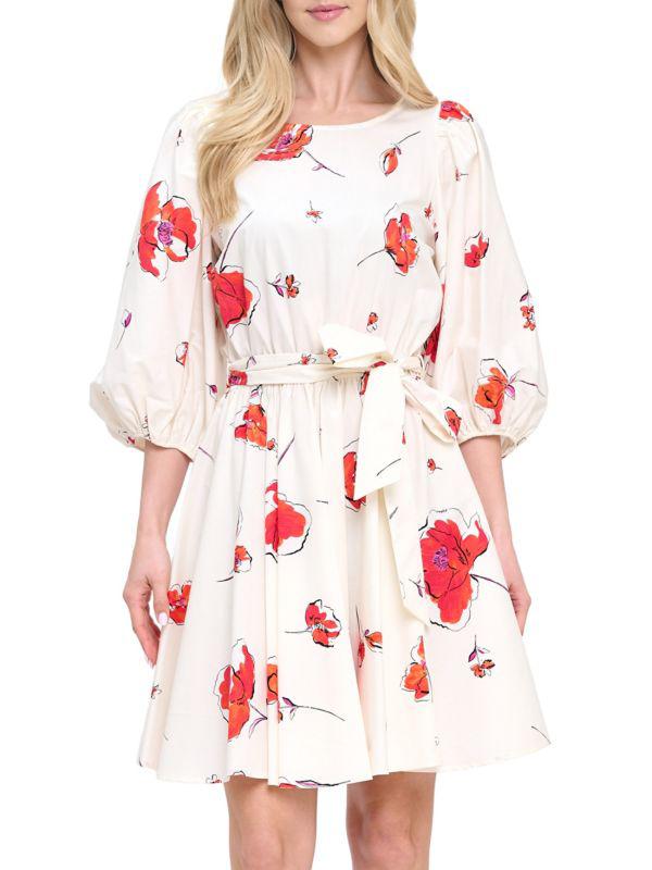 Renee C. Floral Puff-Sleeve Minidress