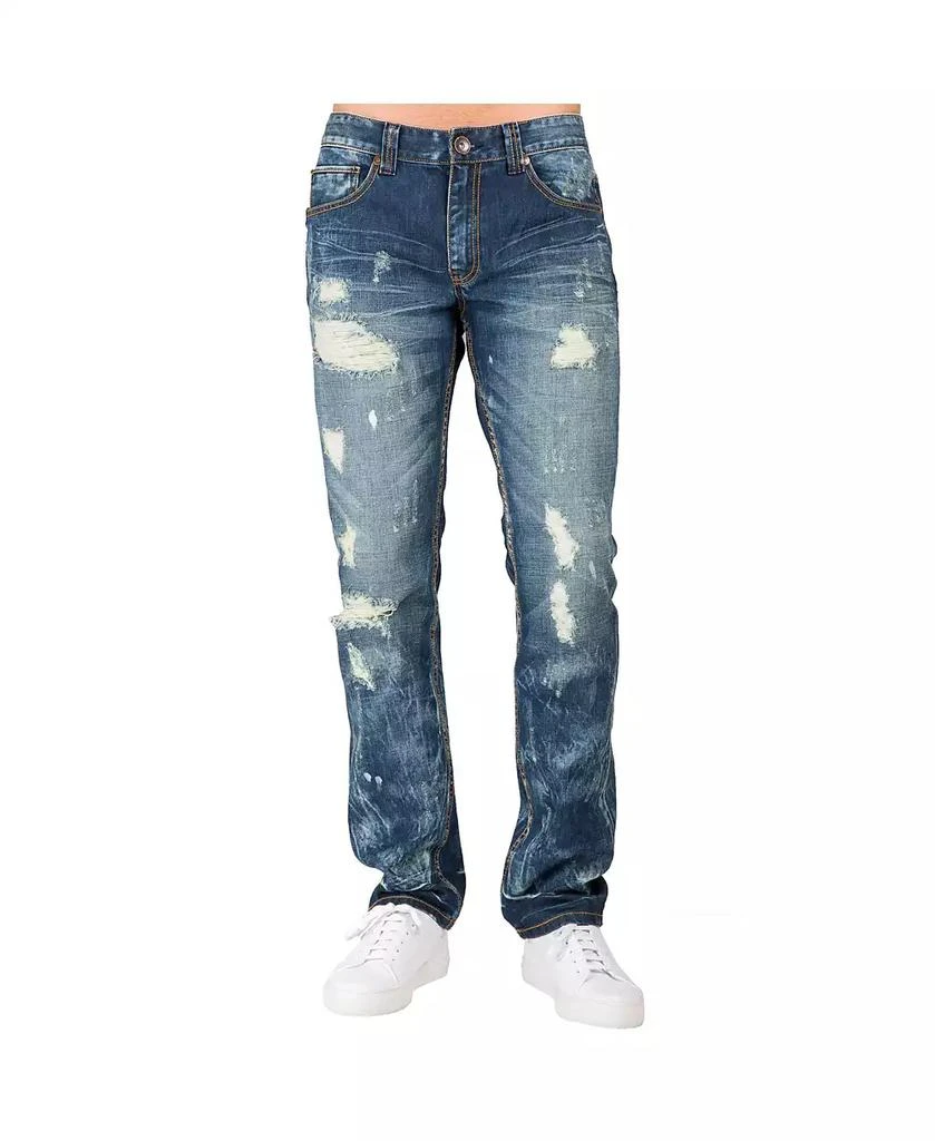 Level 7 Men's Slim Straight Fit Denim Ripped Distressed Jeans 1