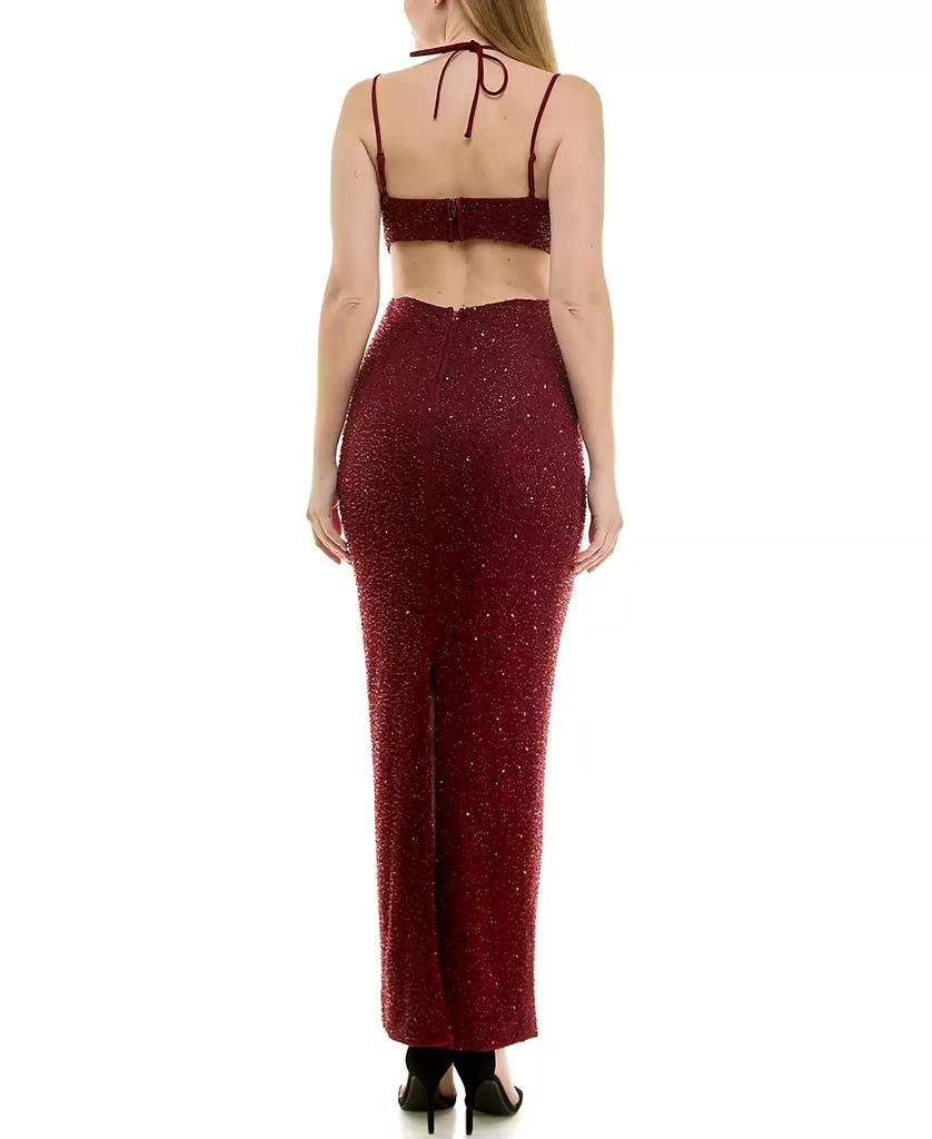 City Studios Juniors' Bead Embellished Cowlneck Sleeveless Gown 2