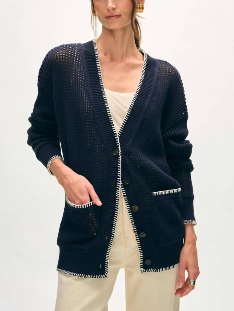 White + Warren White + Warren - Organic Cotton Blanket Trim Cardigan