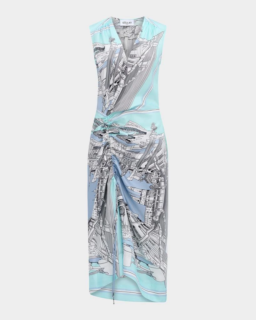 CALLAS Milano Agnes Landmark-Print Silk Twill Midi Dress 1