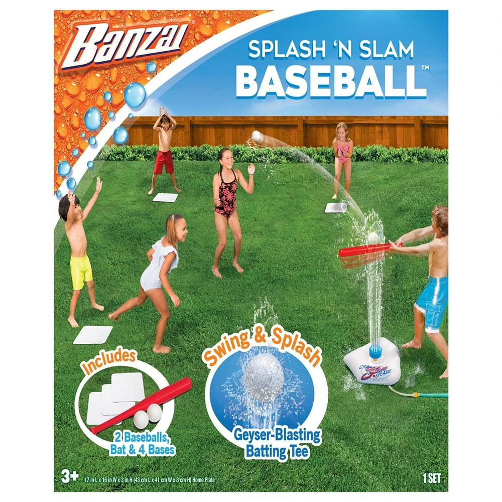 Banzai Splash Slam Baseball T-shirt Sprinkler Water Sports Game, Plastic Bat, 2 Plastic Balls, Home Plate Bases, Durable PVC Construction, Family Children Outdoor Water Toys, Backyard Batting Practice 5