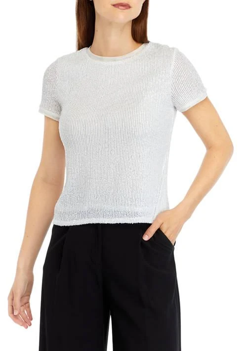 Anne Klein Klein Petite Sequin Mesh T Shirt 1