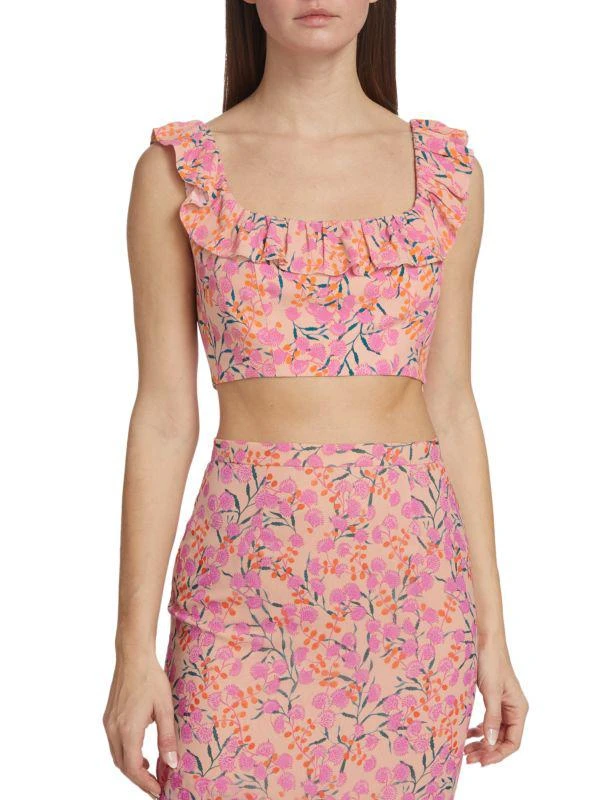 Saloni Trish Floral Crepe Ruffled Crop Top 1