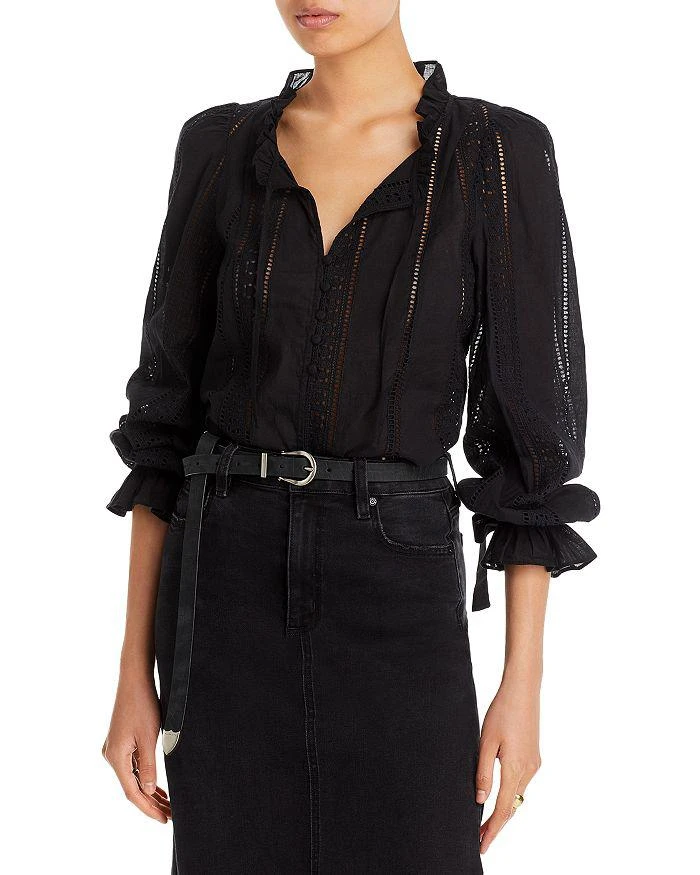 AQUA Cotton Lace Inset Blouse - Exclusive 1