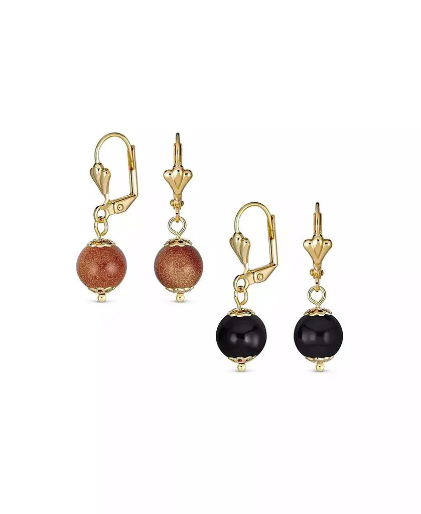 Bling Jewelry Round Natural Goldstone Onyx Drop Ball Earrings Plated