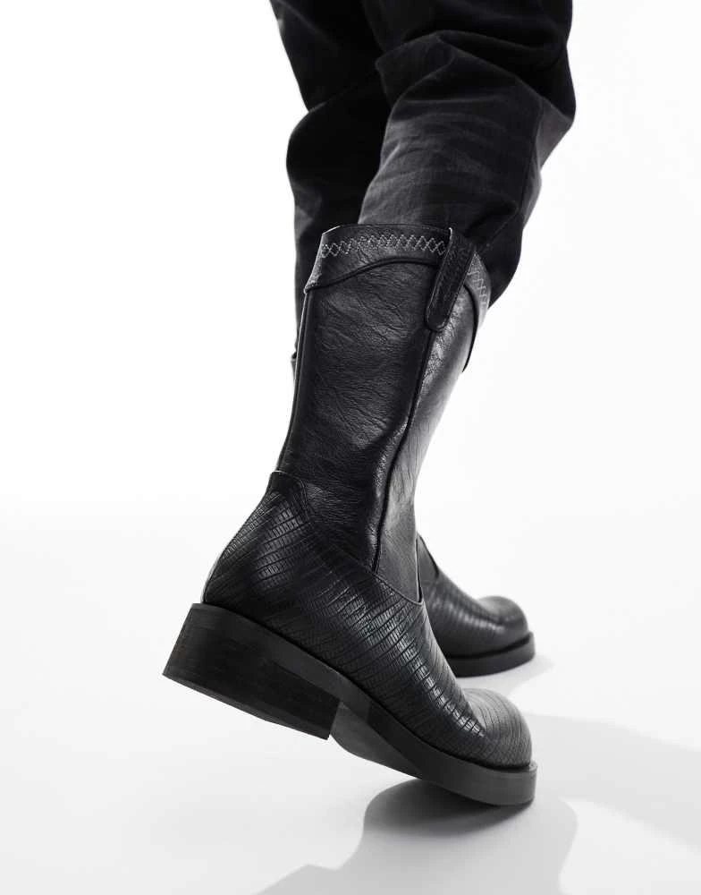 Koi Footwear KOI The Last Courtship ornate stacked western cowboy boots in black lizard 2