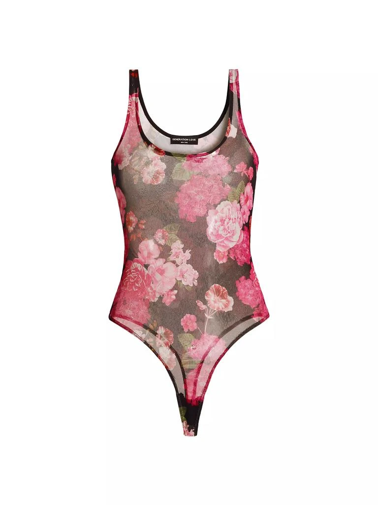Generation Love Gigi Floral-Mesh Scoopneck Bodysuit 1