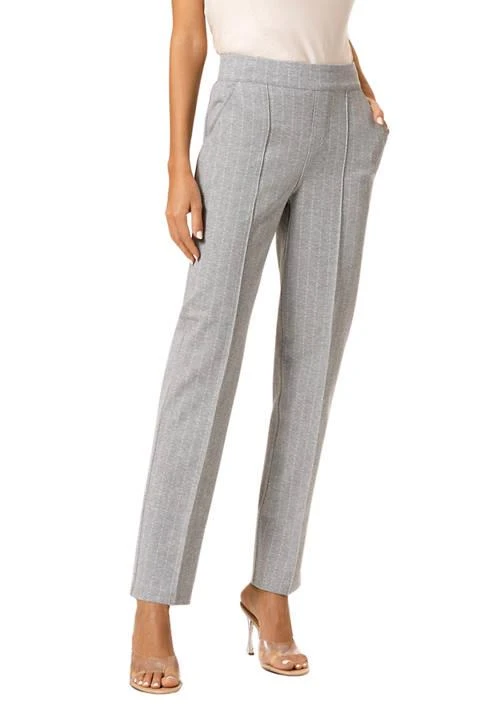 Hue Womens Gray Pinstripe Pull On Trouser Pants 1