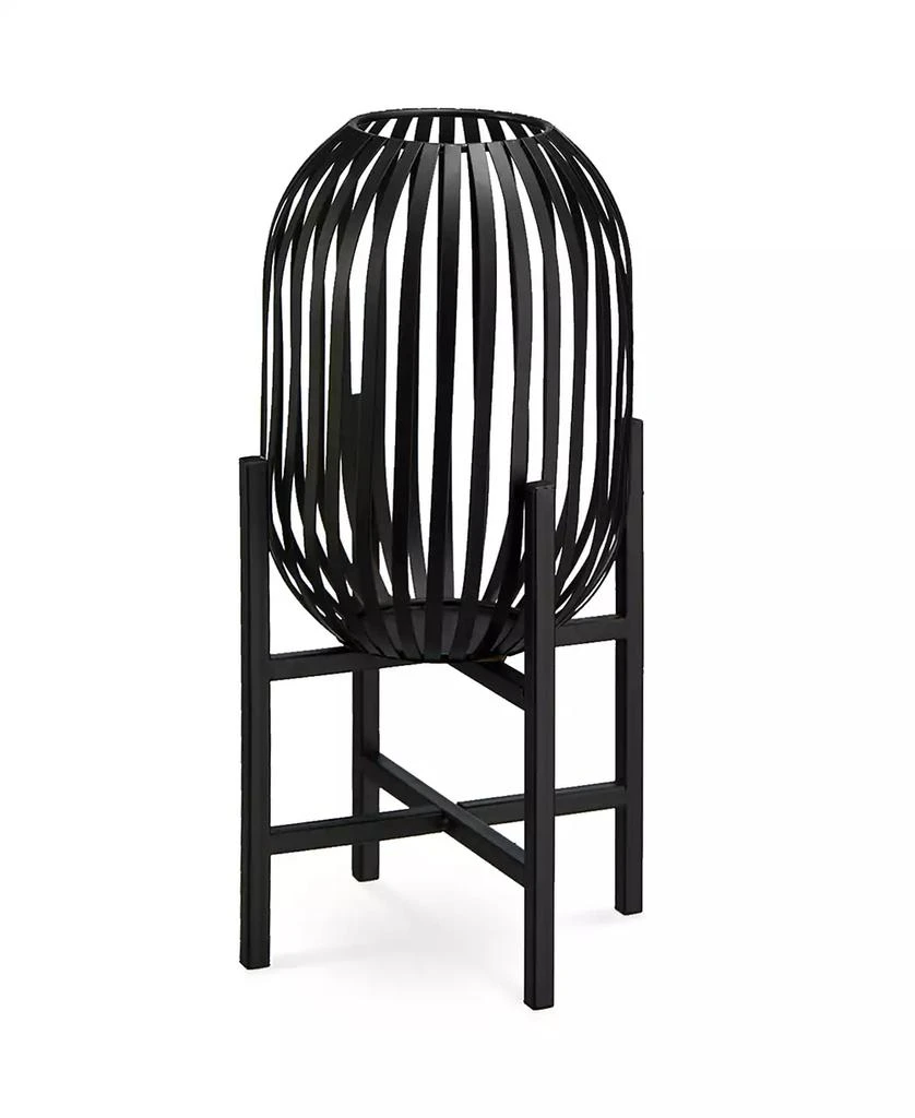 Glitzhome 14.25" H Slim-Shaped Metal Stripes Solar Powered Edison Bulb Slim Outdoor Lantern with Stand 3