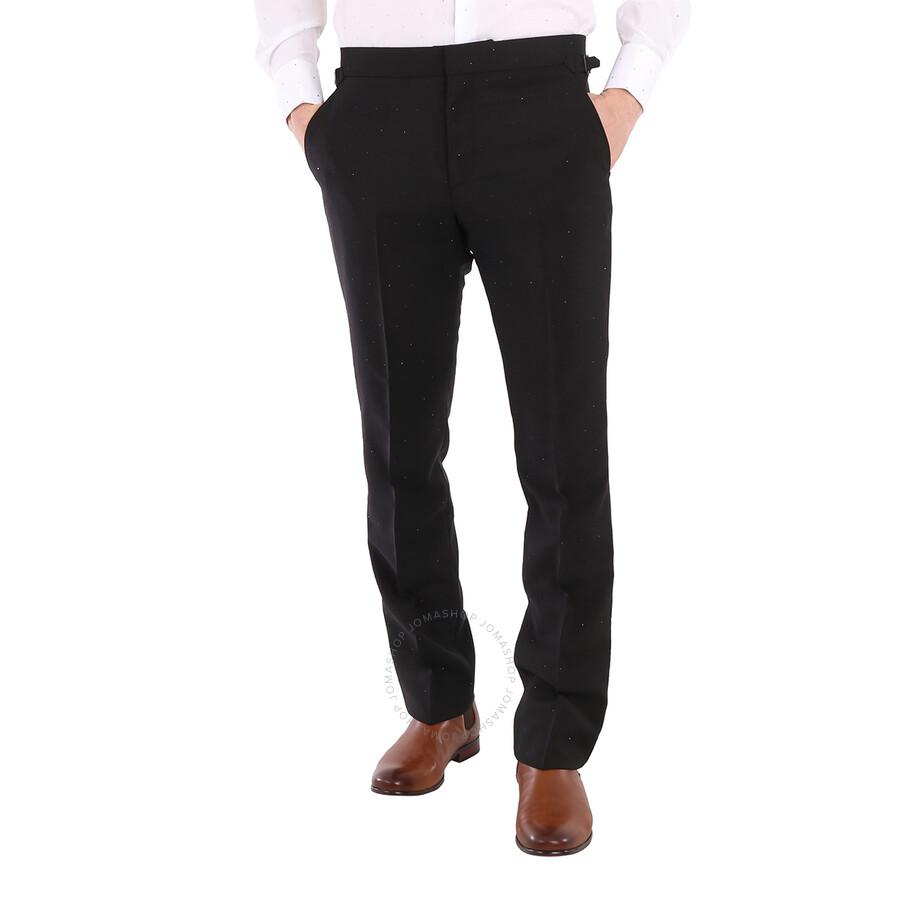 Burberry Men's Black Embellished Mohair Wool Classic Fit Tailored Trousers