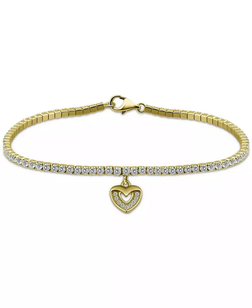 Cubic Zirconia Heart Charm Tennis Bracelet in 18k Gold-Plated