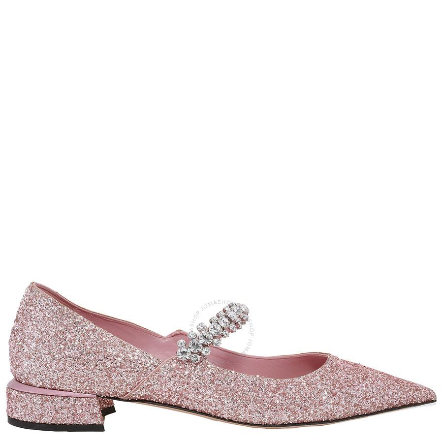 Jimmy Choo Bing Glitter Crystal-Strap Ballerina Pumps