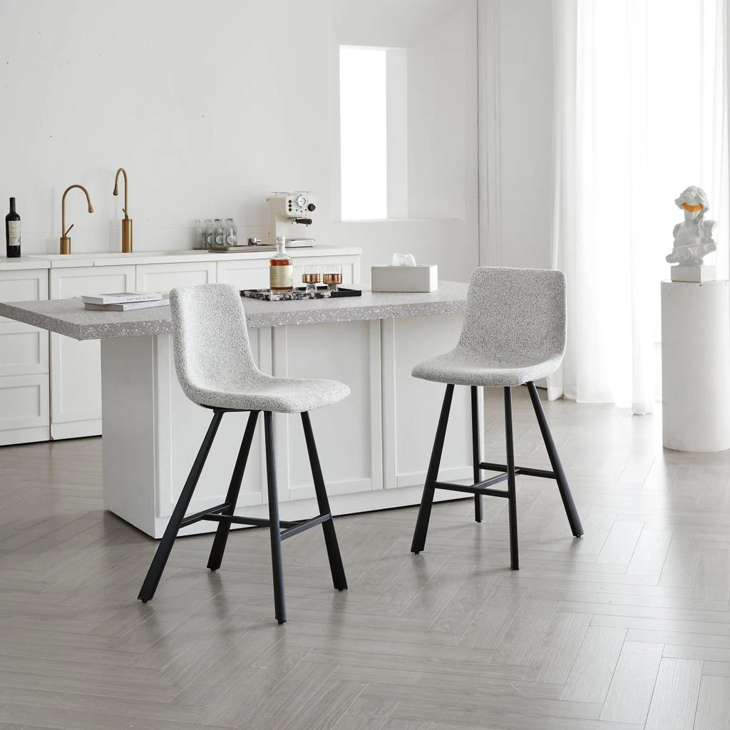 Streamdale Furniture Streamdale Modern Light Gray Fabric Bar Stool with Black Metal Legs (Single)