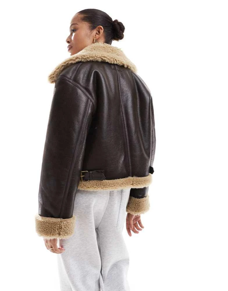ONLY ONLY faux fur aviator jacket in brown 2