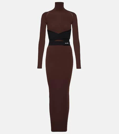 Alaïa Belted jersey turtleneck maxi dress 1