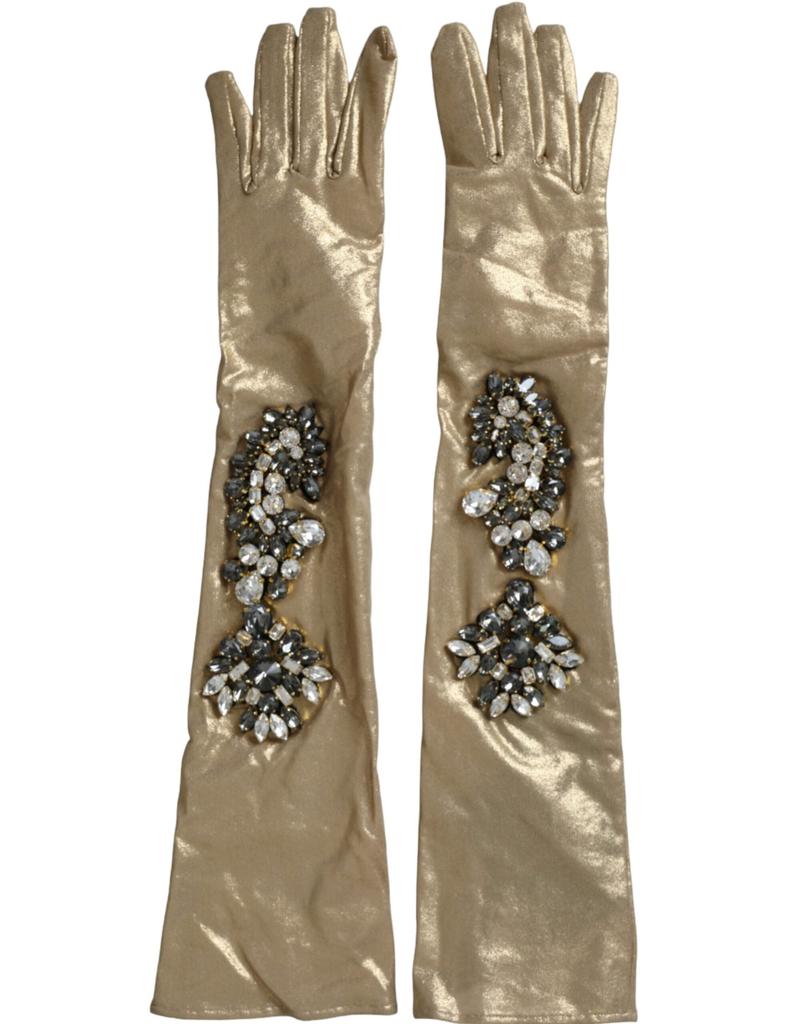 Dolce & Gabbana Satin Crystal Elbow Length Women's Gloves